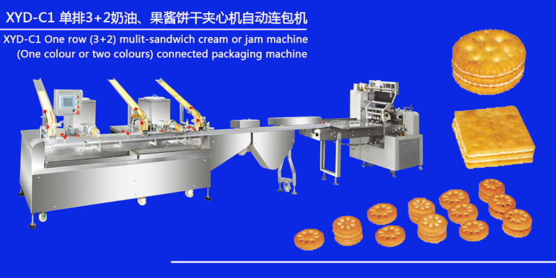 XYD-C1 單排3+2奶油、果醬餅干夾心機(jī)自動(dòng)連包機(jī)